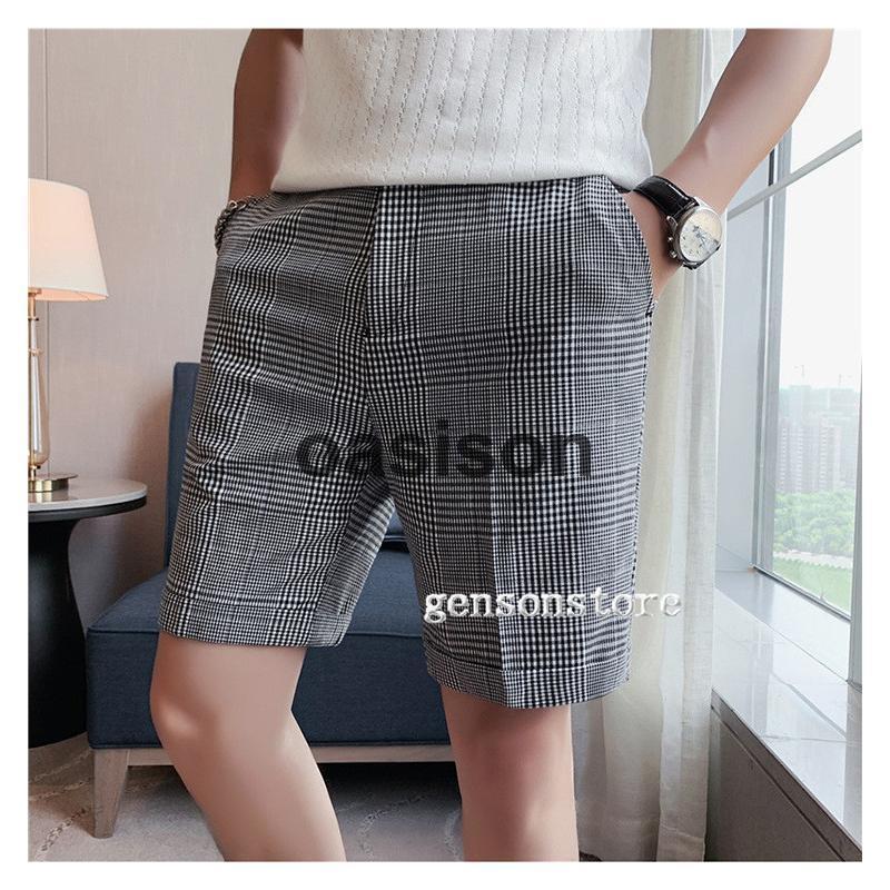 チェック柄 ハーフパンツ メンズ 夏服 スラックス チノパン スリム 5分