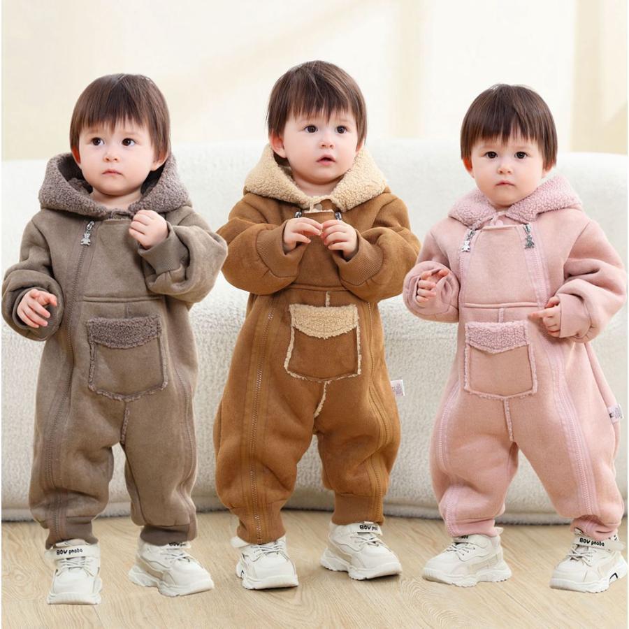 着ぐるみ 赤ちゃん ベビー服 裏起毛 ロンパース クマ耳 フード付 暖か 