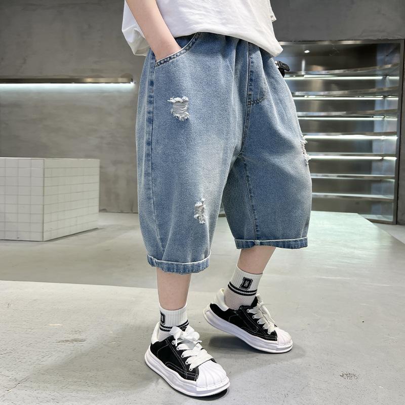 キッズ クロップドパンツ デニム ワイドパンツ 夏 男児 ハーフパンツ