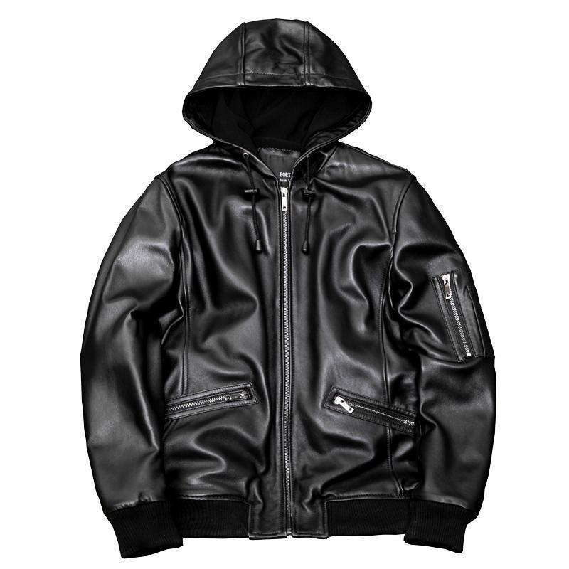 革ジャン 羊革メンズ レザージャケット フード付き ファッション ライダースジャケット ラムジャケット シングル スタンド襟 ブルゾン 革ジャン 羊革メンズ レザージャケット フード付き ファッション