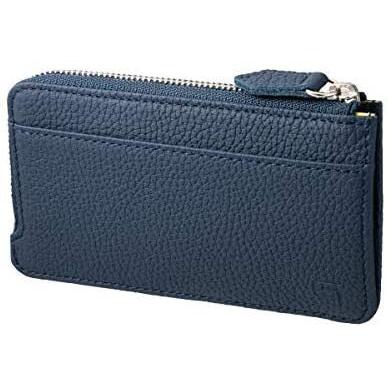 GRAMAS財布 シュランケンカーフレザー Flat zip Wallet 本革 L字ファスナー キーチェーン (ネイビー)