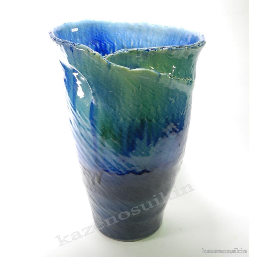 ブルーガラスひねり花器 17号 （信楽焼・陶器・花瓶・花入・花器・壺