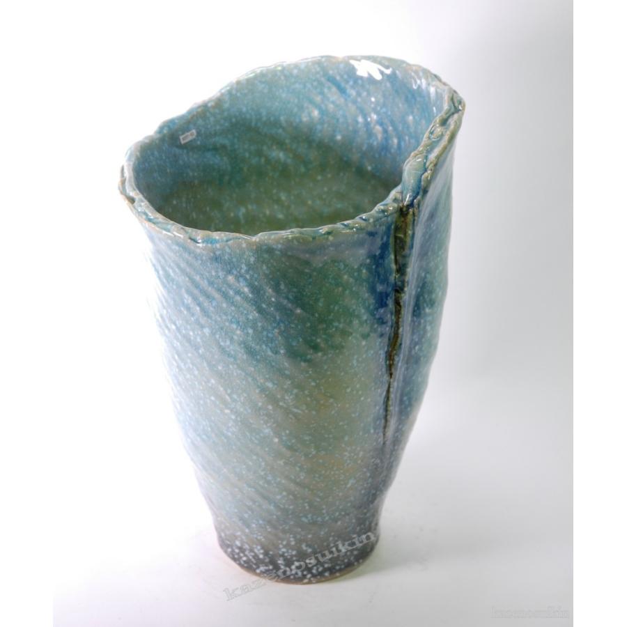 ブルーガラスひねり花器　17号　（信楽焼・陶器・花瓶・花入・花器・壺・B004-09）_1