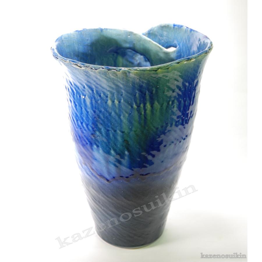 ブルーガラスひねり花器　17号　（信楽焼・陶器・花瓶・花入・花器・壺・B004-09）_3