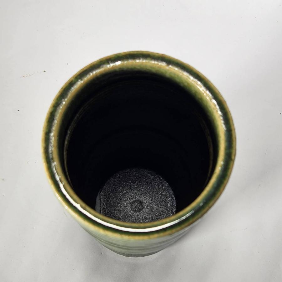 緑ガラス寸胴花入 10号 （信楽焼・花瓶・花入れ・花器・壺・壷・水盤
