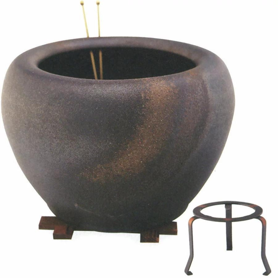 砂釉金彩火鉢 10号 4点セット（火箸・五徳・井ゲタ付き）（信楽焼