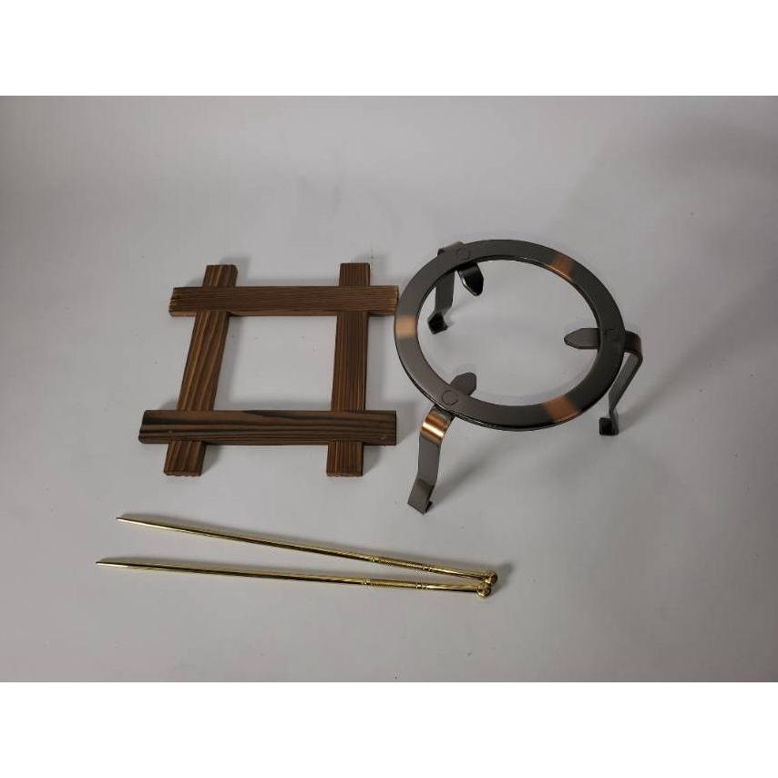 砂釉金彩火鉢 10号 4点セット（火箸・五徳・井ゲタ付き）（信楽焼