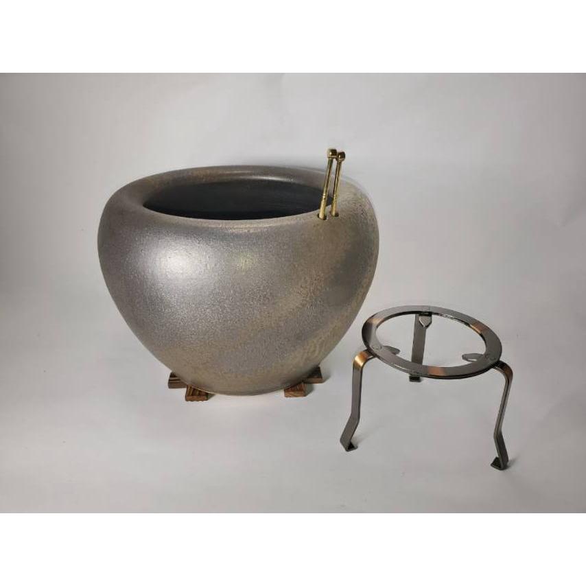 砂釉金彩火鉢 10号 4点セット（火箸・五徳・井ゲタ付き）（信楽焼