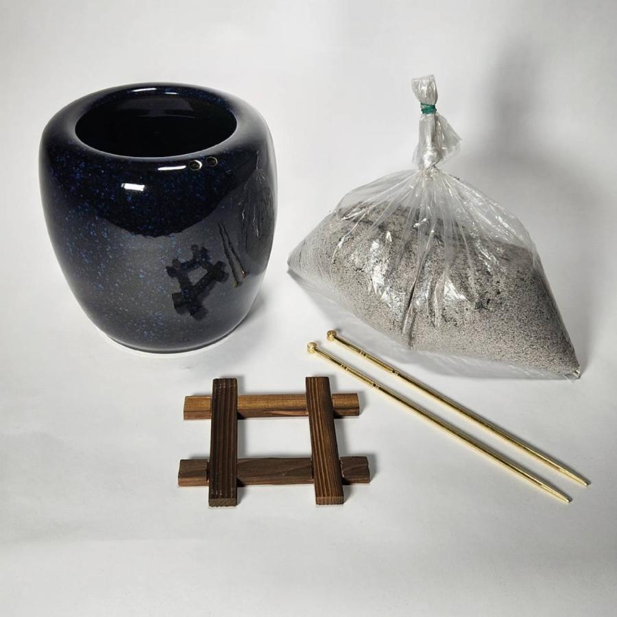 生子火鉢型灰皿セット 6号 本わら灰付き（火箸・五徳・井ゲタ付き