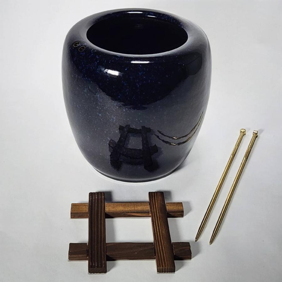 生子火鉢型灰皿セット 6号 本わら灰付き（火箸・五徳・井ゲタ付き