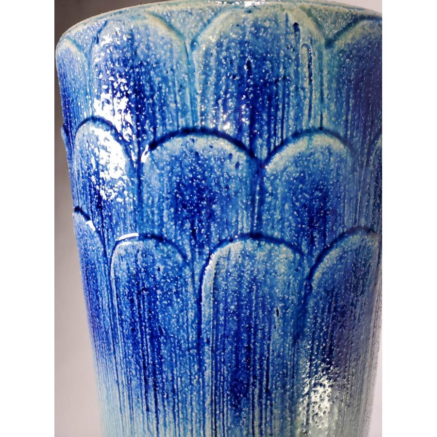 青ガラス釉傘立　（信楽焼き・陶器・傘立て・梅雨・雨・玄関・収納・B035-01） 青ガラス釉傘立 （信楽焼き・陶器・傘立・梅雨・玄関・収納・B035-01