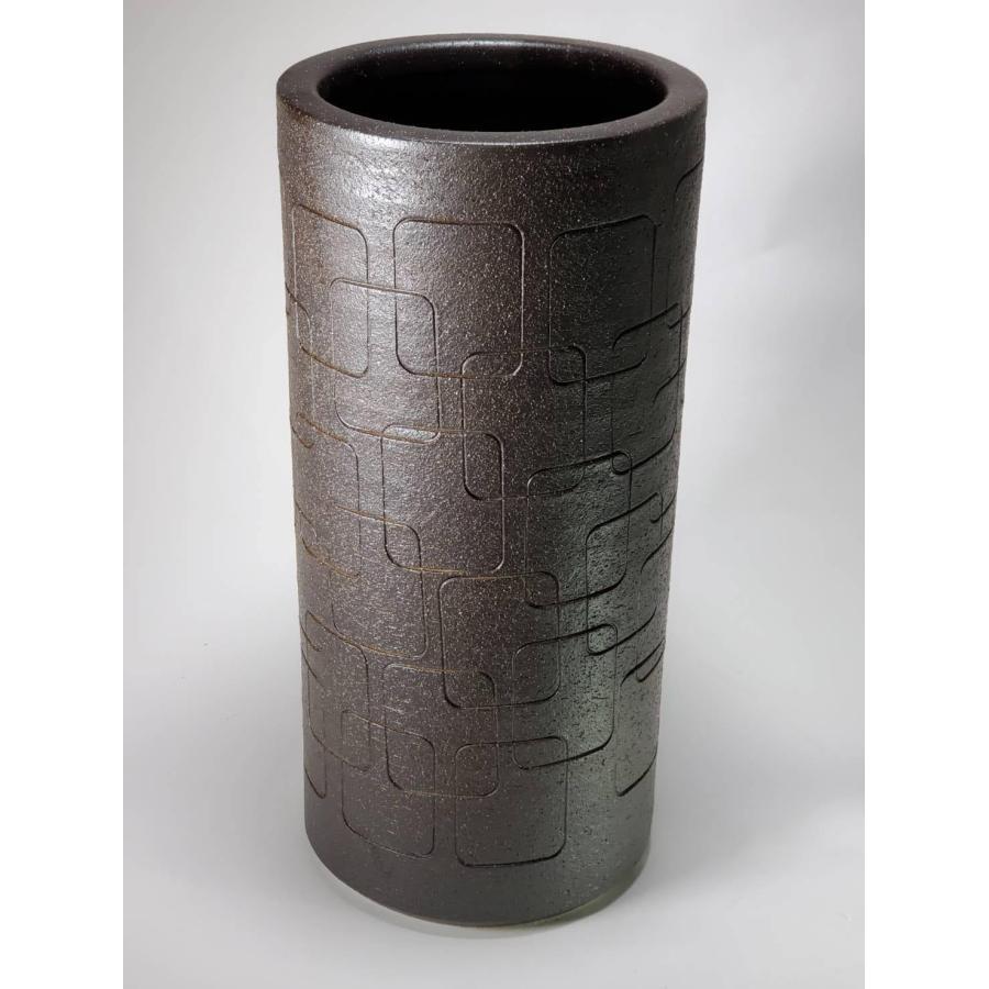 黒釉彫模様傘立 （信楽焼き・陶器・傘立・梅雨・玄関・収納・B035-02