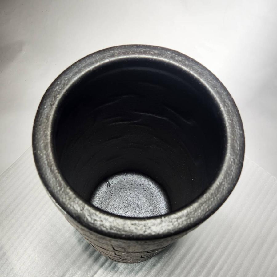 黒釉彫模様傘立 （信楽焼き・陶器・傘立・梅雨・玄関・収納