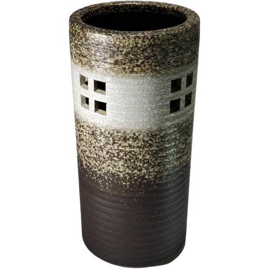 白窯変格子彫傘立 （信楽焼き・陶器・傘立・梅雨・玄関・収納・B035-04