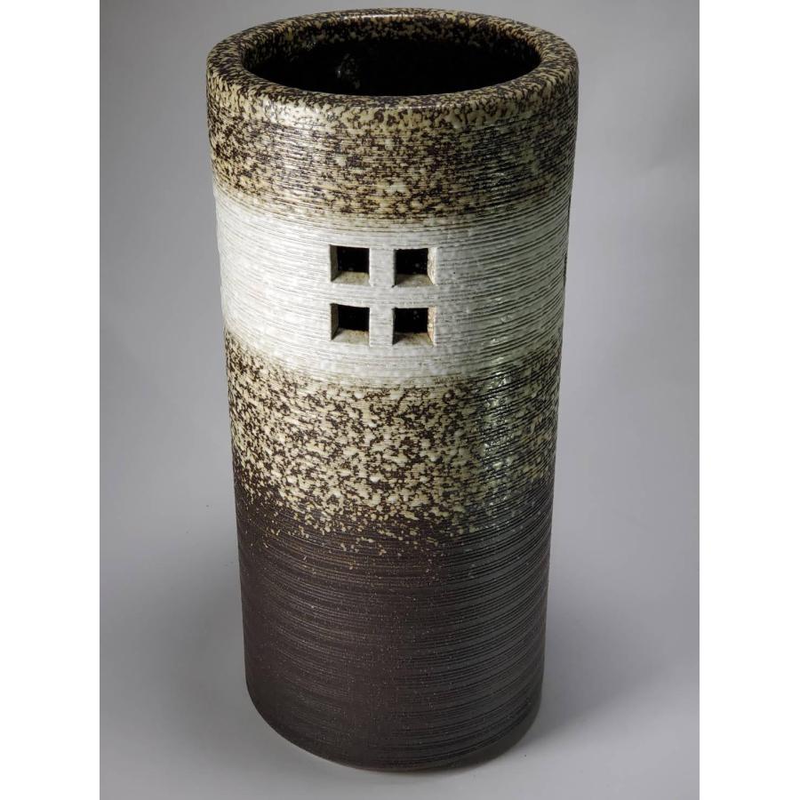 白窯変格子彫傘立 （信楽焼き・陶器・傘立・梅雨・玄関・収納・B035-04