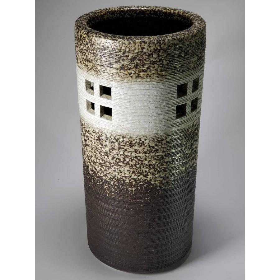 信楽焼傘立て  格子彫 高さ４８cm 白窯変格子彫傘立 （信楽焼き・陶器・傘立・梅雨・玄関・収納・B035-04