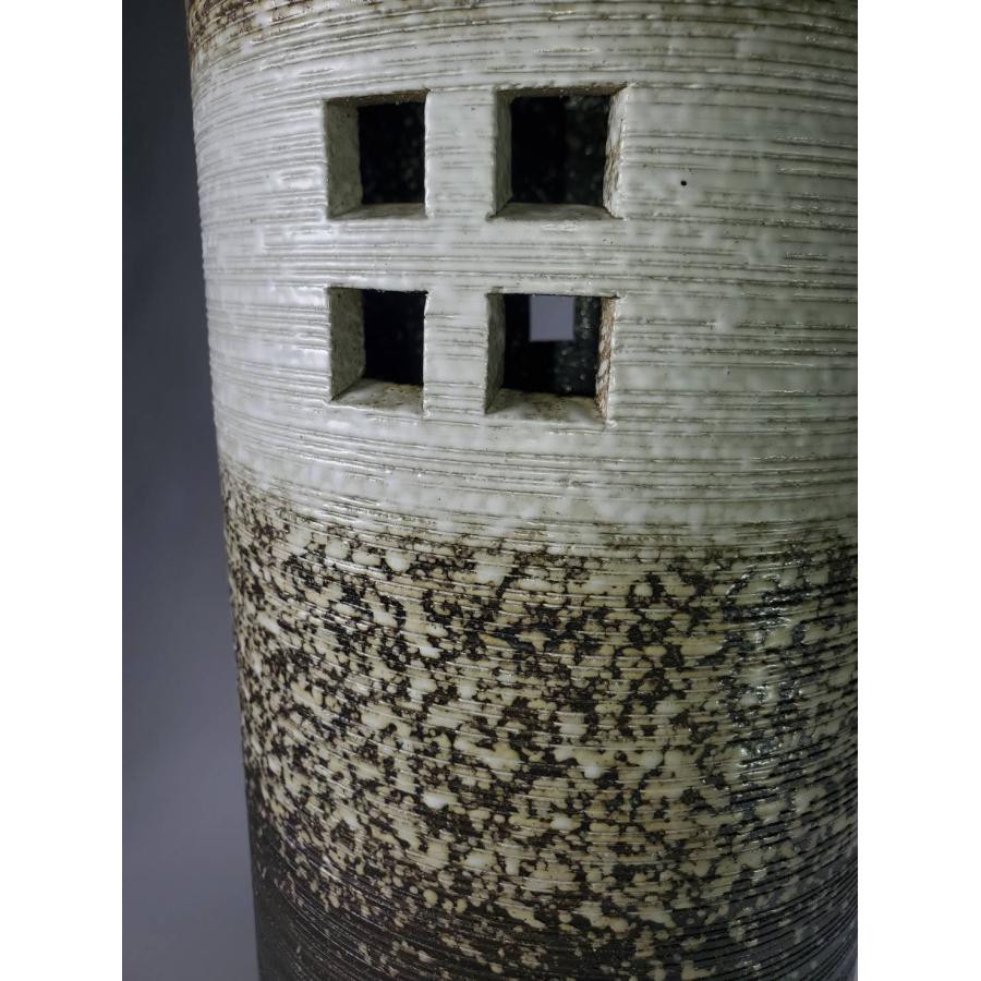 白窯変格子彫傘立 （信楽焼き・陶器・傘立・梅雨・玄関・収納・B035-04