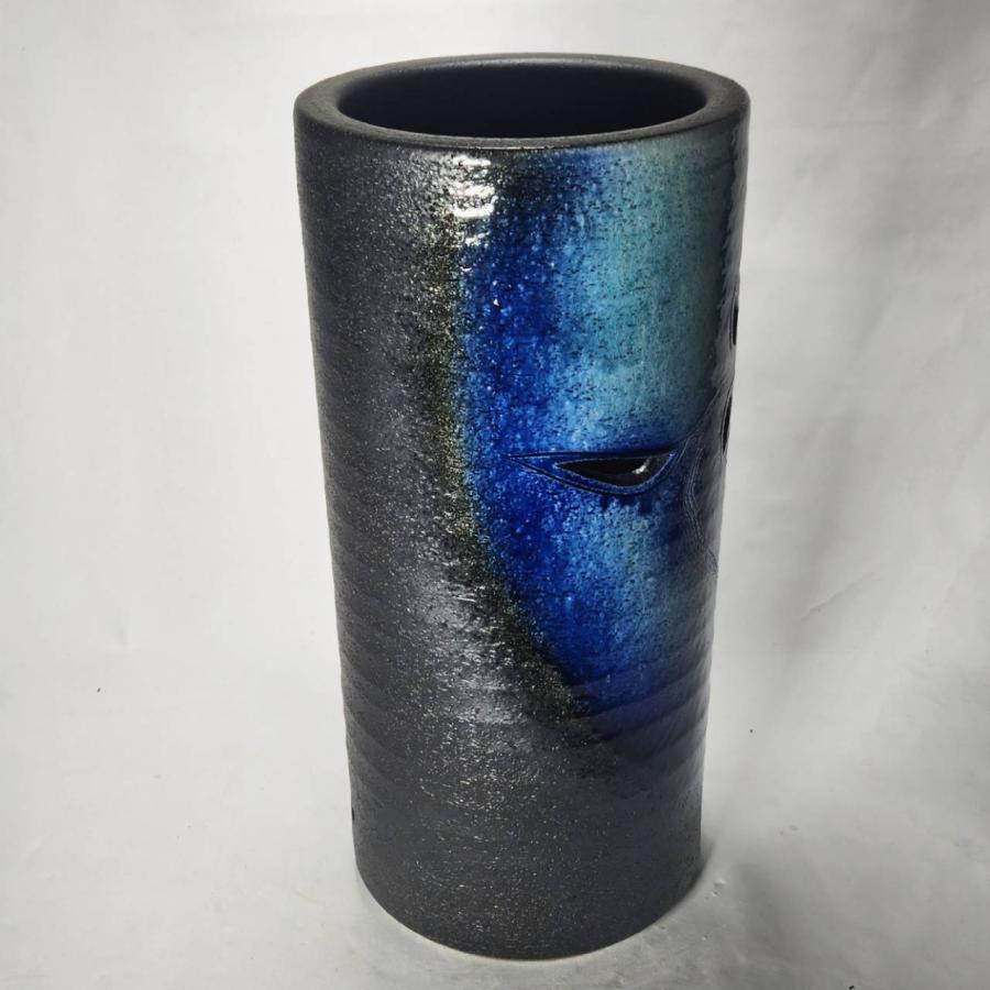 青ガラス釉面取傘立（信楽焼き・陶器・傘立・梅雨・雨・玄関・収納・B036-07） 青ガラス釉面取傘立（信楽焼き・陶器・傘立・梅雨・雨・玄関・収納・