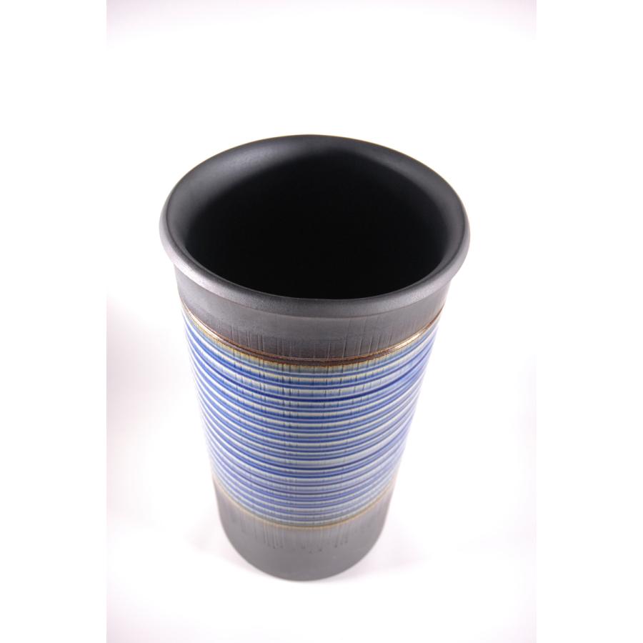 青格子目傘立（信楽焼・陶器・傘立・梅雨・玄関・B035-07） : 風の水琴
