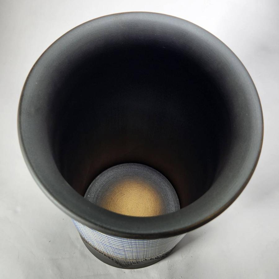 青格子目傘立（信楽焼・陶器・傘立・梅雨・玄関・B035-07） : 風の水琴