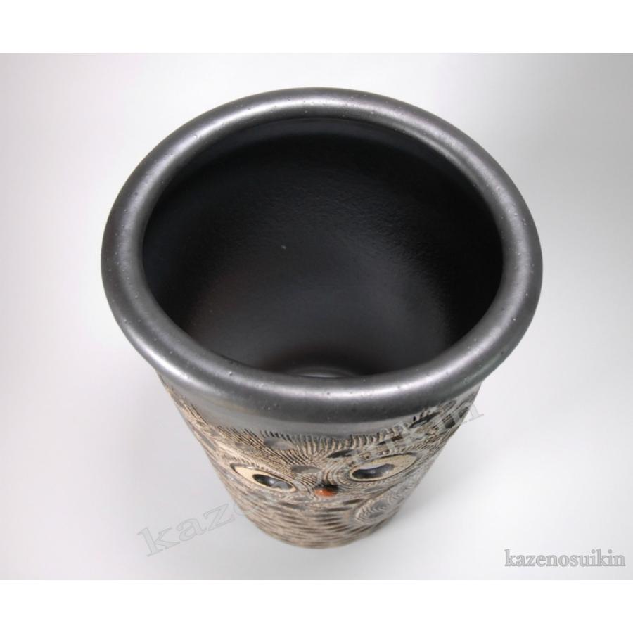 黒マットふくろう透し彫傘立 （信楽焼き・陶器・傘立・梅雨・玄関