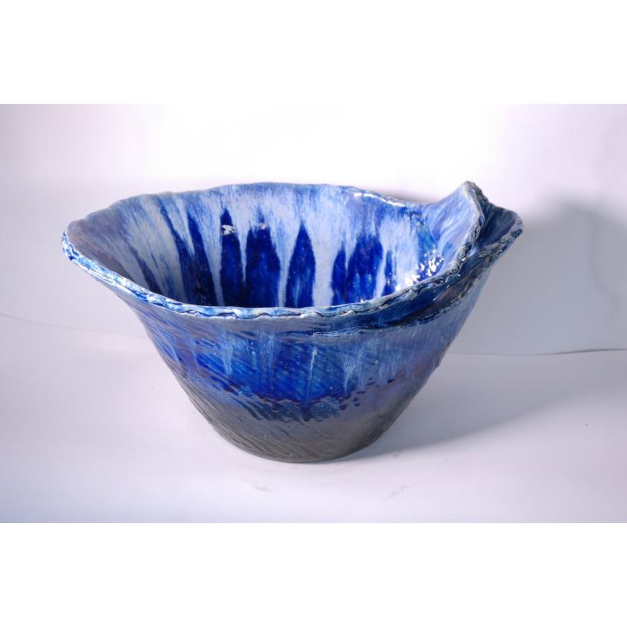 青ガラス小判型水鉢 20号 （信楽焼・陶器・水鉢・メダカ鉢・めだか鉢