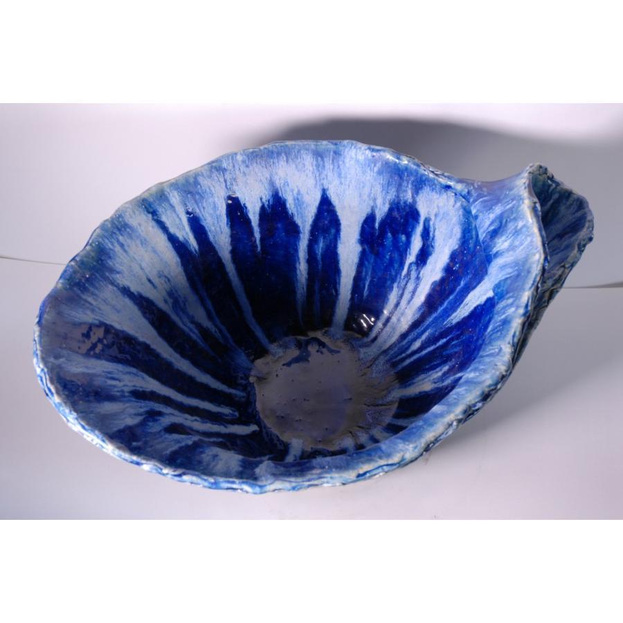 信楽焼 陶器 水鉢 約20cm 青ガラス小判型水鉢 20号 （信楽焼・陶器・水鉢・メダカ鉢・めだか鉢