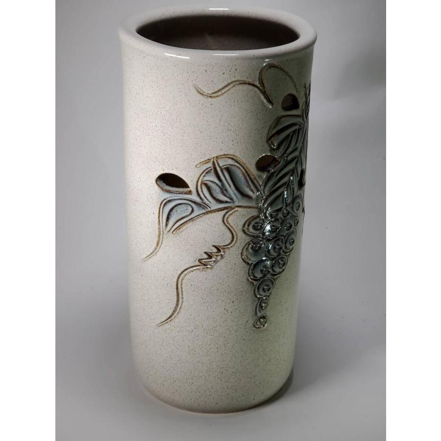 ぶどう透し彫傘立 かすみ釉 （信楽焼き・陶器・傘立・梅雨・玄関