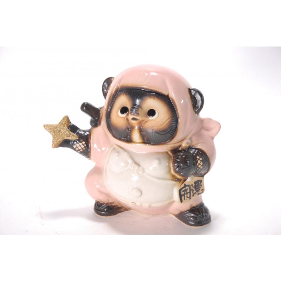 忍者狸 ピンク 5号 （手裏剣） （信楽焼・たぬき・オブジェ・置物