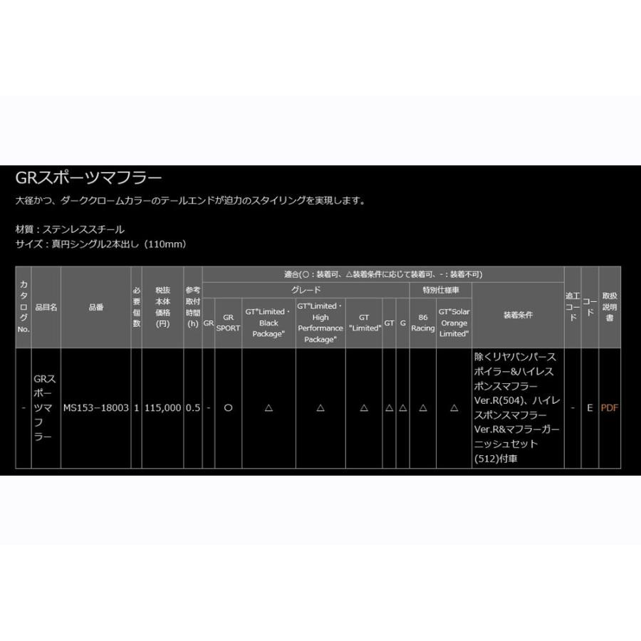 TRD 【 TOYOTA 86 (ハチロク) GRスポーツ ZN6 / FA20用 】 GR TRD 【 TOYOTA 86 (ハチロク) GRスポーツ ZN6 / FA20用 】 GR