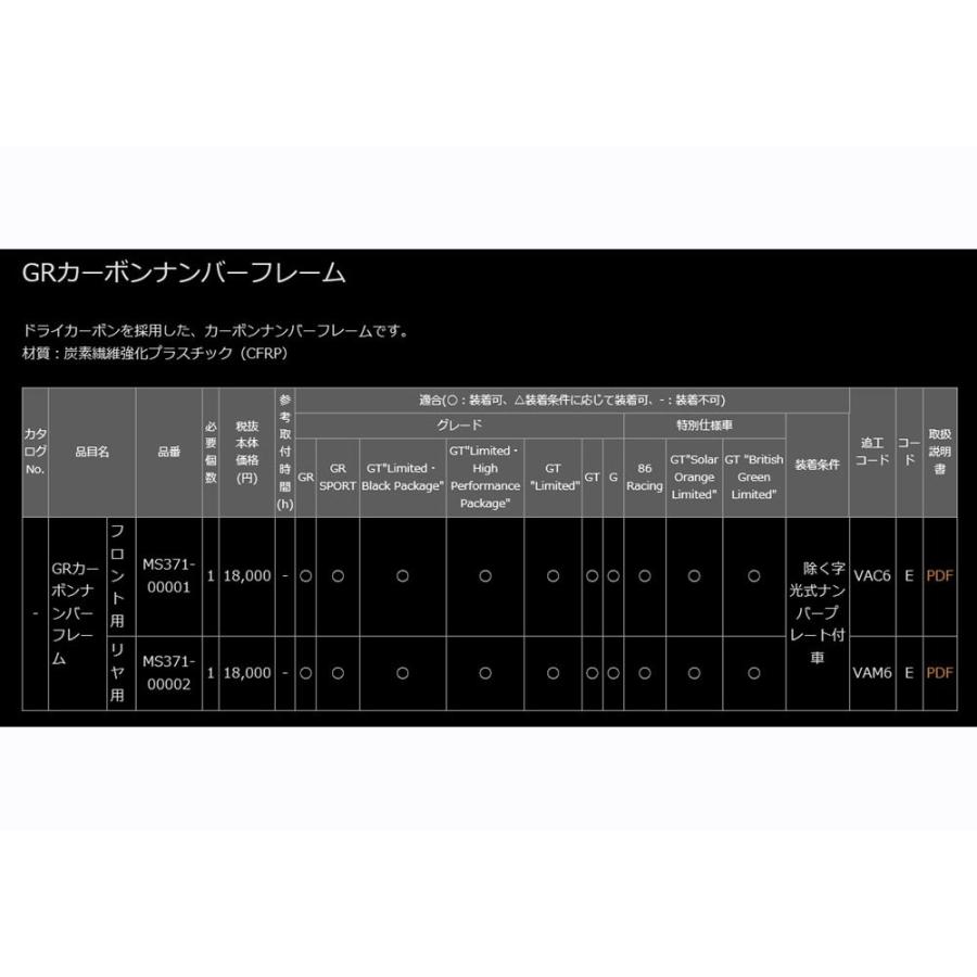 TRD 【 TOYOTA GR86 (GRハチロク) ZN8 / FA24用 】 GRカーボン TRD 【 TOYOTA GR86 (GRハチロク) ZN8 / FA24用 】 GRカーボン