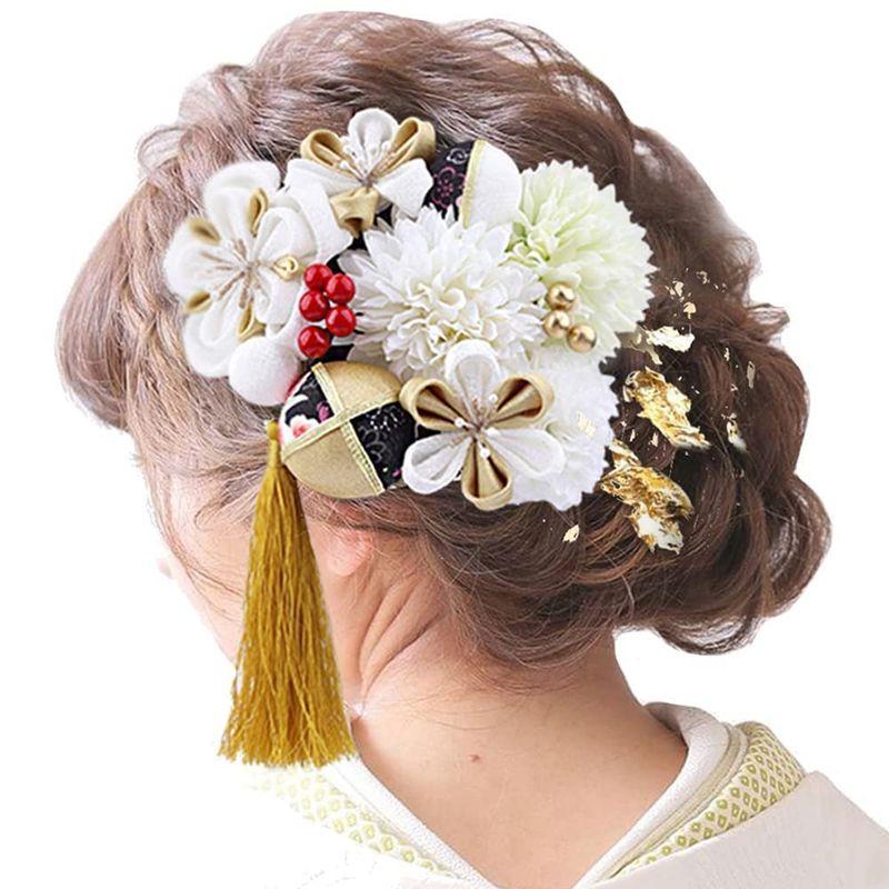髪飾り 成人式 和装ヘアアクセサリー 手作り 13点セット 金色 花 