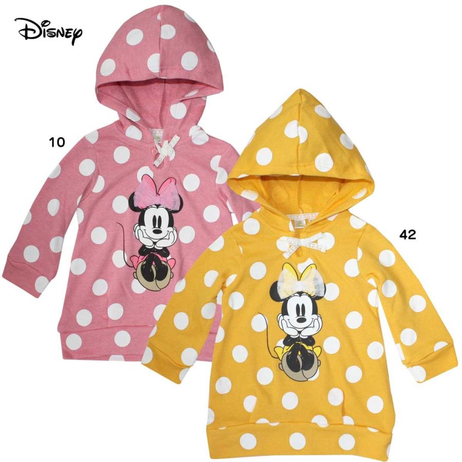 パーカートレーナー ベビー キッズ 女児 ディズニー ミニーマウス 丈長 裏毛 チュニック ドット柄 80 90 95cm 品質検査済