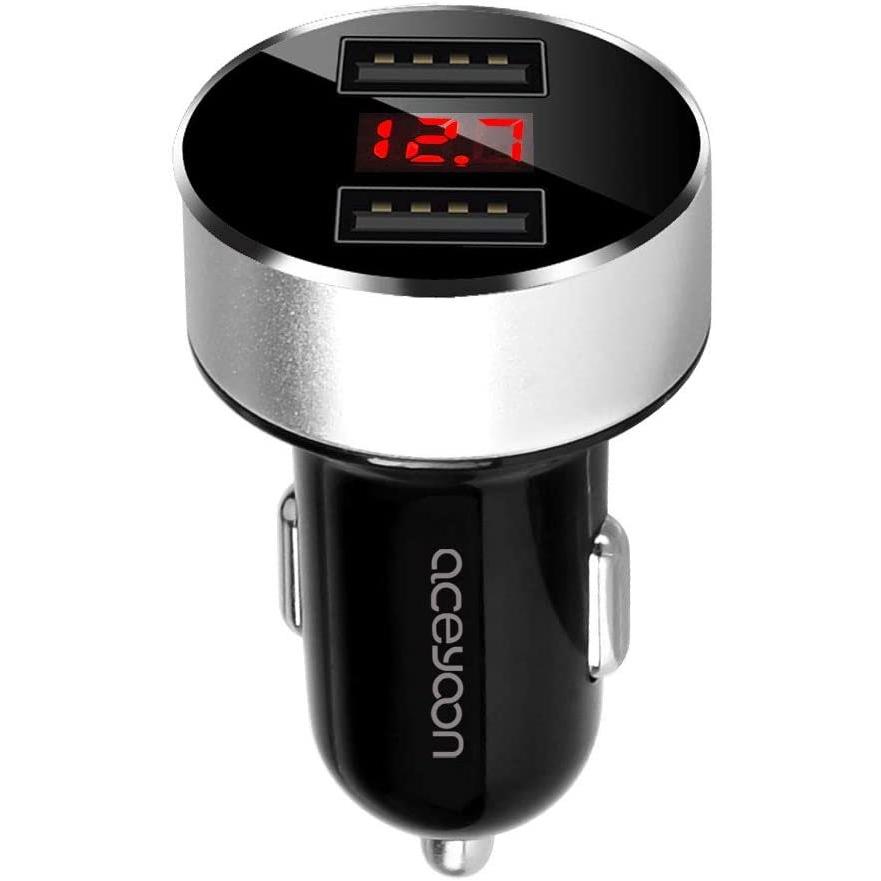 Aceyoon シガーソケット Usb 2ポート 車 電圧計 Led表示 合計3 1a電流 急速充電 コンパクト バッテリーチェッカー 充電 Sale 67 Off