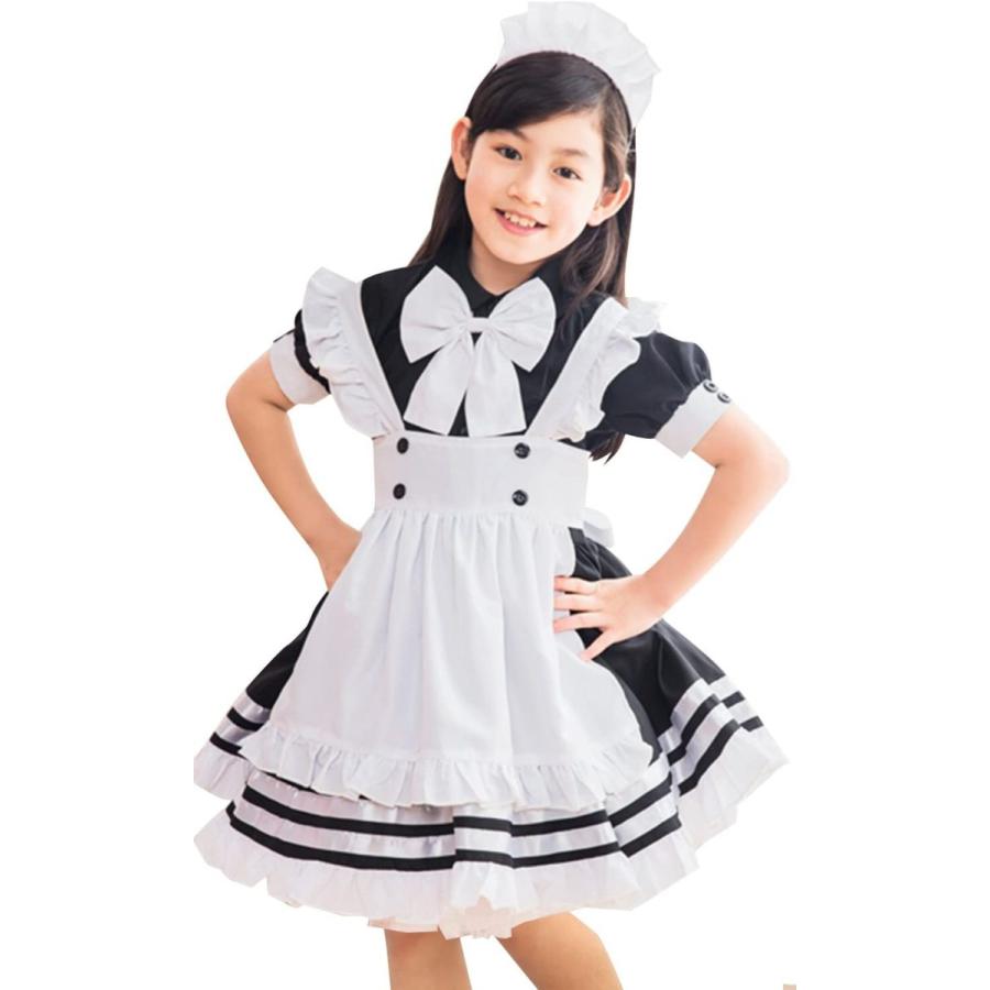 Anna Mu ハロウィン 仮装 子供 メイド 風 キッズドレス ブラックアリス フリル エプロン キッズ用コスチューム セット 黒 Mサイズ 1 ファッションなデザイン