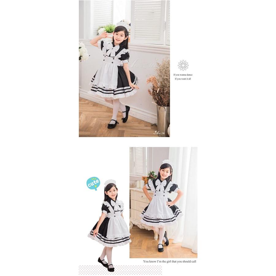 Anna Mu ハロウィン 仮装 子供 メイド 風 キッズドレス ブラックアリス フリル エプロン キッズ用コスチューム セット 黒 Mサイズ 1 ファッションなデザイン