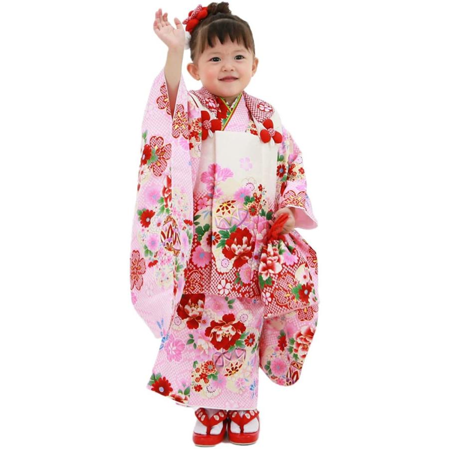 売り切れ必至 七五三 8 ピンク疋田地に鞠と花 被布白 着物 フルコーディネート10点セット Zu 正絹被布着物 女の子 3歳 ベビー 子ども服