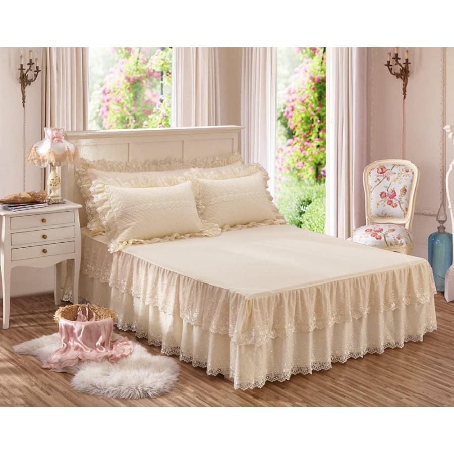 Laikor ベッドスカート ベッドシーツ カバー ベッドスプレッド 純綿100 洗える 春 夏 秋 冬 四季用 可愛い 韓国プリンセス風 姫様風 即日出荷