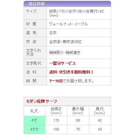 位牌 モダン モダン位牌 サーフ（ウォールナット・メープル）4.5寸 (位牌 名入れ 込み) 【5年保証】 おしゃれ_4