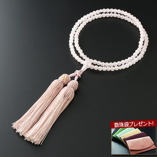 数珠 女性用 二連 臨済宗 ローズクォーツ 品質のいい 2色房 念珠袋付き SALE 92%OFF 本式数珠 ＳＷ-106
