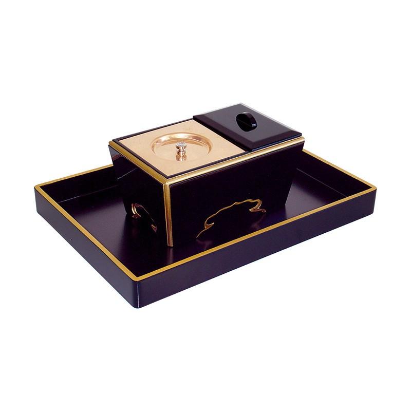 角香炉セット 黒塗渕金塗 幅６寸 (寺院用仏具)