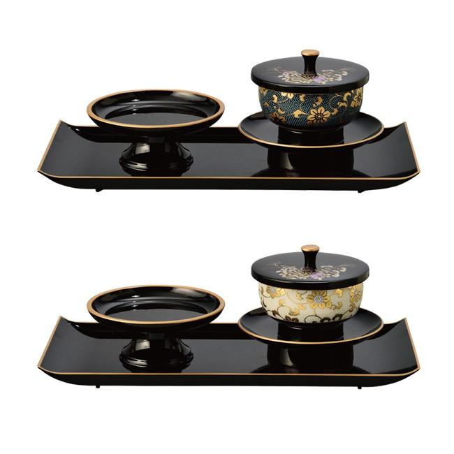 【人気商品】お寺様用お給仕セット 磁器 日本製 (金襴手) 京仏壇はやし 仏具 鉄仙お給仕セット 黒フチ金 青粒鉄仙・白粒鉄仙