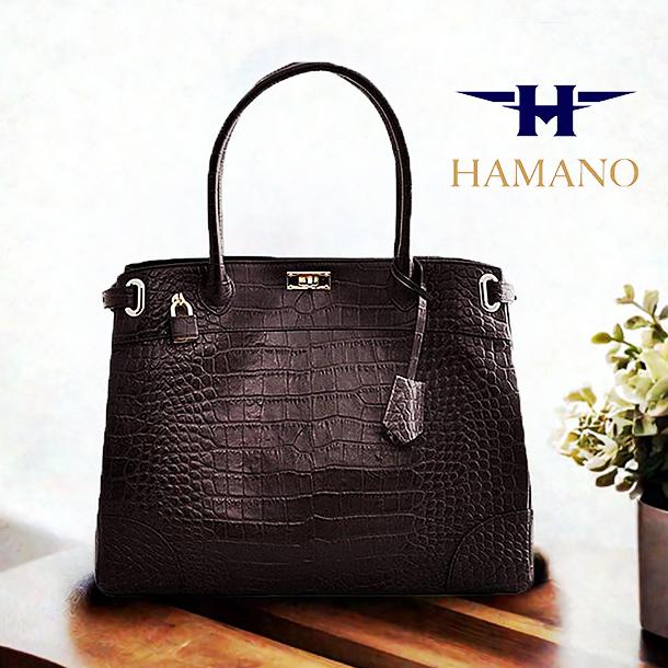 美品⭐︎濱野ハマノ クロコクラッシーアーバントート バッグ-