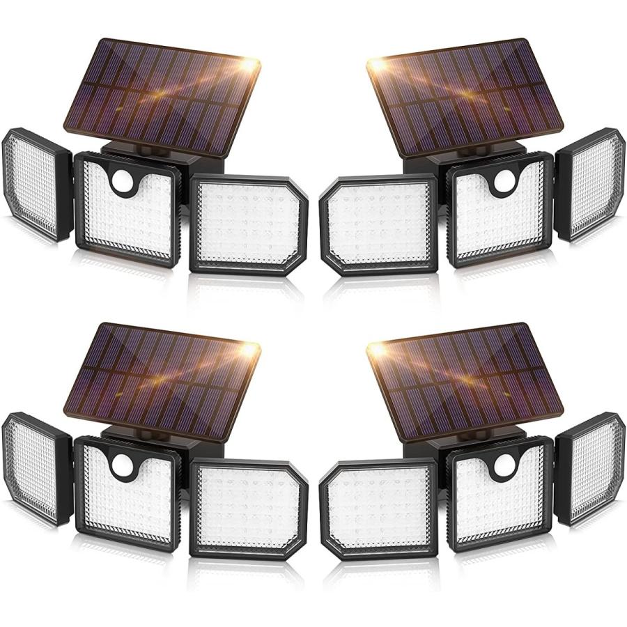 信頼 屋外用 ソーラーライト A Zone 3ヘッド フラッドライト モーションセンサー 230led セキュリティライト ソーラーパワー 広角 270 自動点灯センサー付き