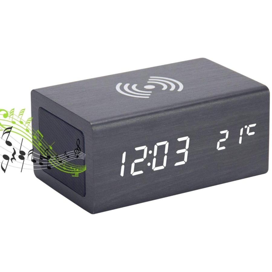 めざまし時計 スマホワイヤレス充電 おしゃれ スピーカー 温度計付き Kbcショップのめざまし時計 スマホ充電機能 多機能時計 アラーム時計 木目 ギフト インデリアオブジェ Kbcショップ スマホワイヤレス充電 インデリアオブジェ プレ