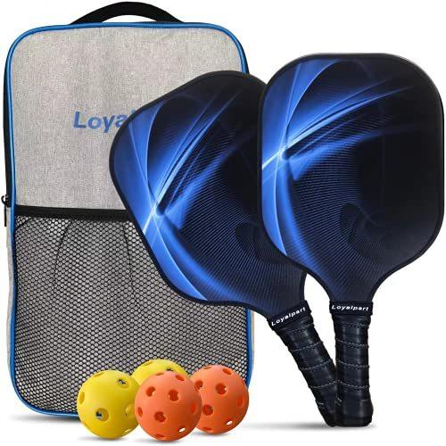 人気の新作 LOYALPART 2個 ボール4個付き 最高の軽量ピックルボールラケット バッグ付き ピックルボール カーボンファイバー ピックルボールパドル その他