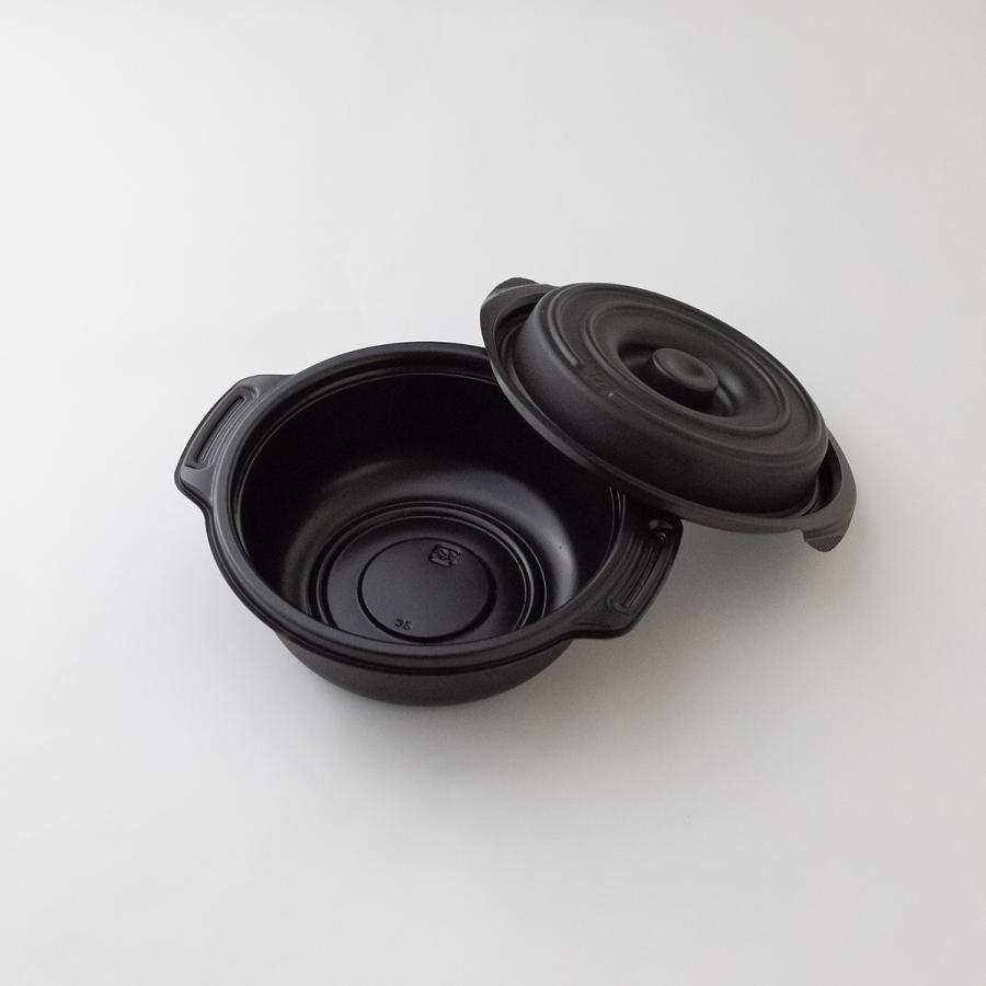 テイクアウト容器 鍋型 copotte コポット 丸型 本体 (小) 黒 800枚入り 取手付き ココット テイクアウト アウトドア 汁漏れしにくいの画像