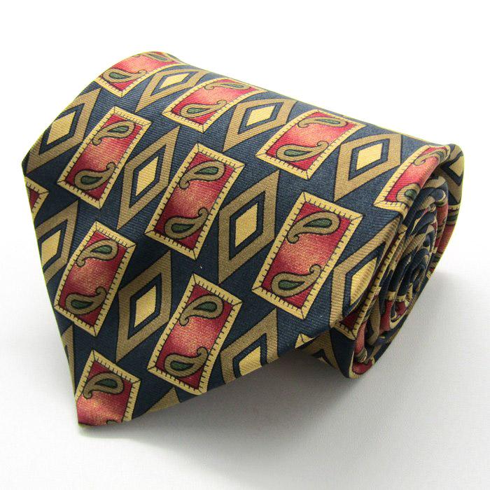 クレージュ ブランド ネクタイ 総柄 ペイズリー ダイヤ柄 小紋柄 シルク イタリア製 PO メンズ カーキ courreges | courreges