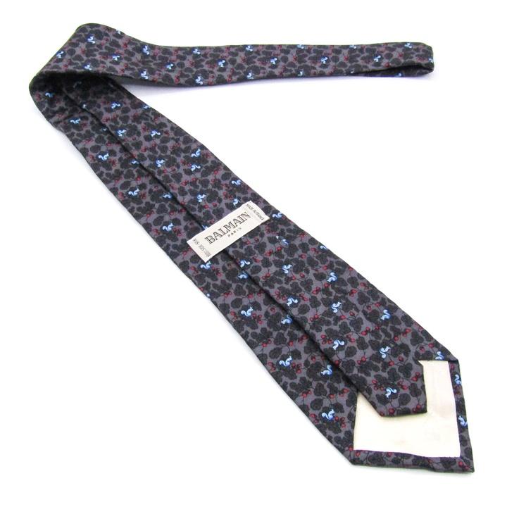 バルマン ブランド ネクタイ 総柄 リーフ柄 動物柄 リス シルク フランス製 PO メンズ グレー BALMAIN | BALMAIN | 02