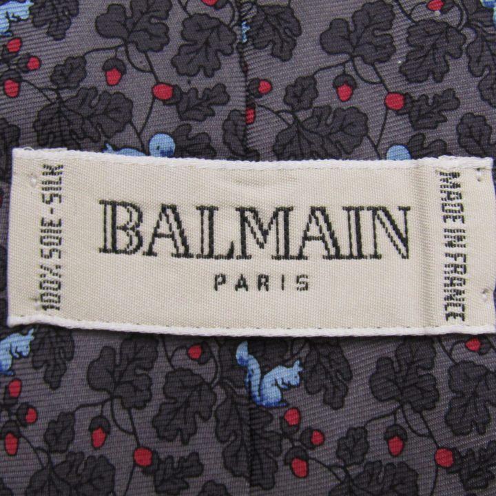 バルマン ブランド ネクタイ 総柄 リーフ柄 動物柄 リス シルク フランス製 PO メンズ グレー BALMAIN | BALMAIN | 03